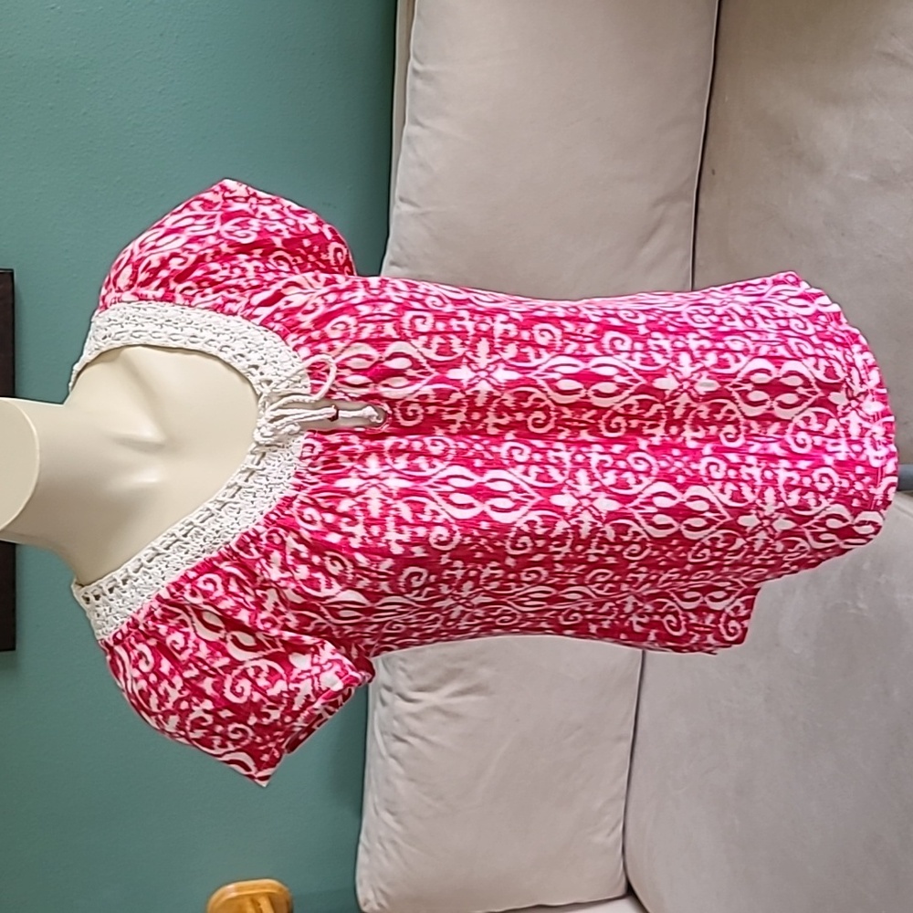 Lucky Brand Raspberry Boho Blouse with Crochet Collar